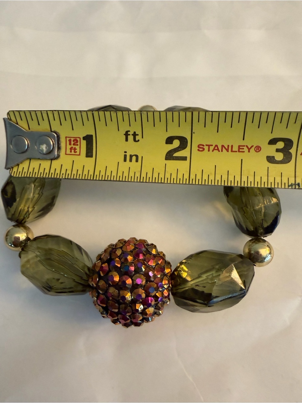 VTG Large Faceted Beads Olive Green Pink Rhinestone Babble Bracelet - Picture 6 of 7